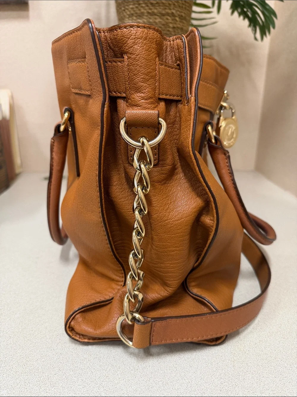 Michael Kors Hamilton Large North South Satchel in Luggage Color